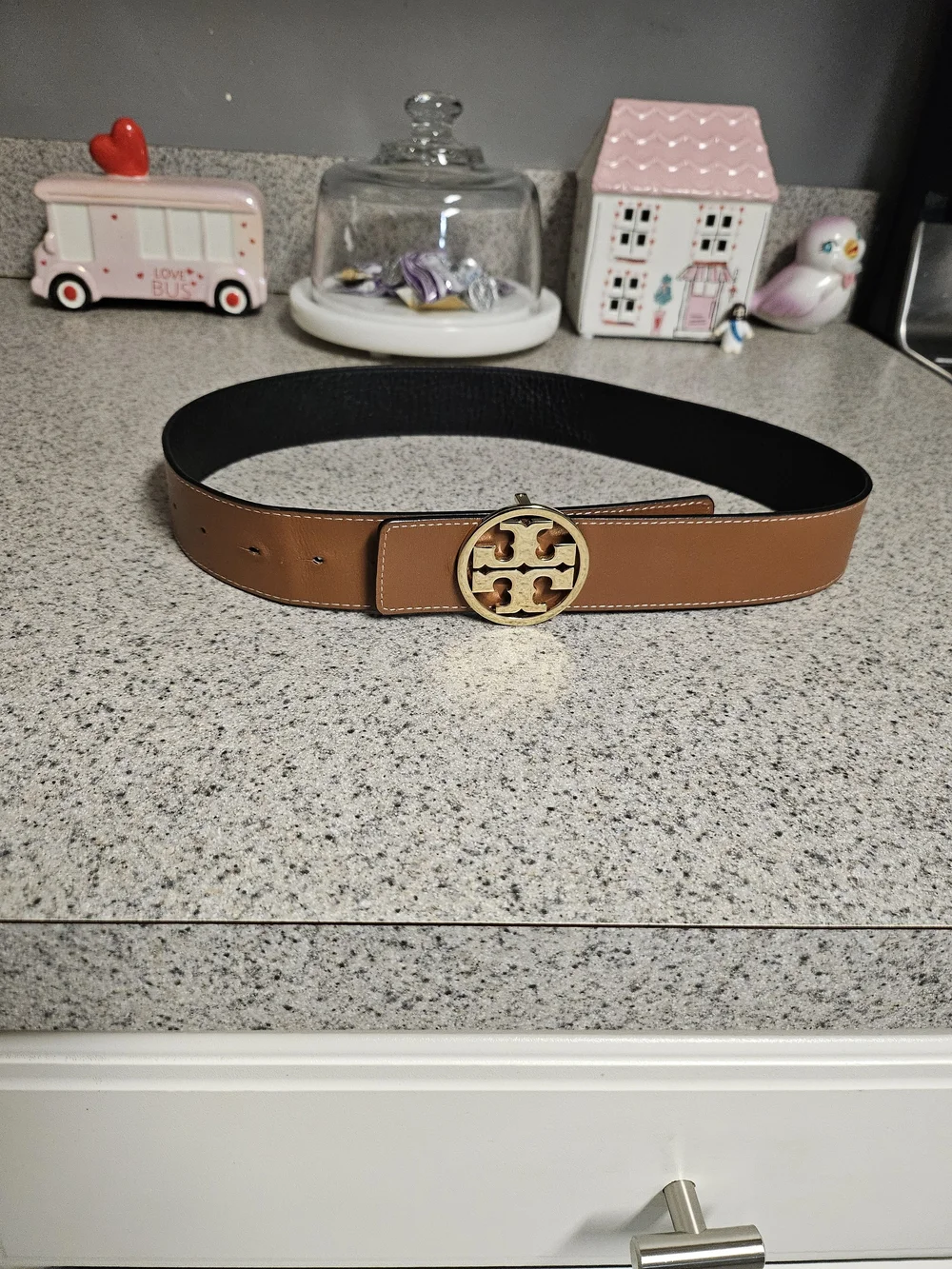 Tory Burch Reversible Black/Tan Logo Belt